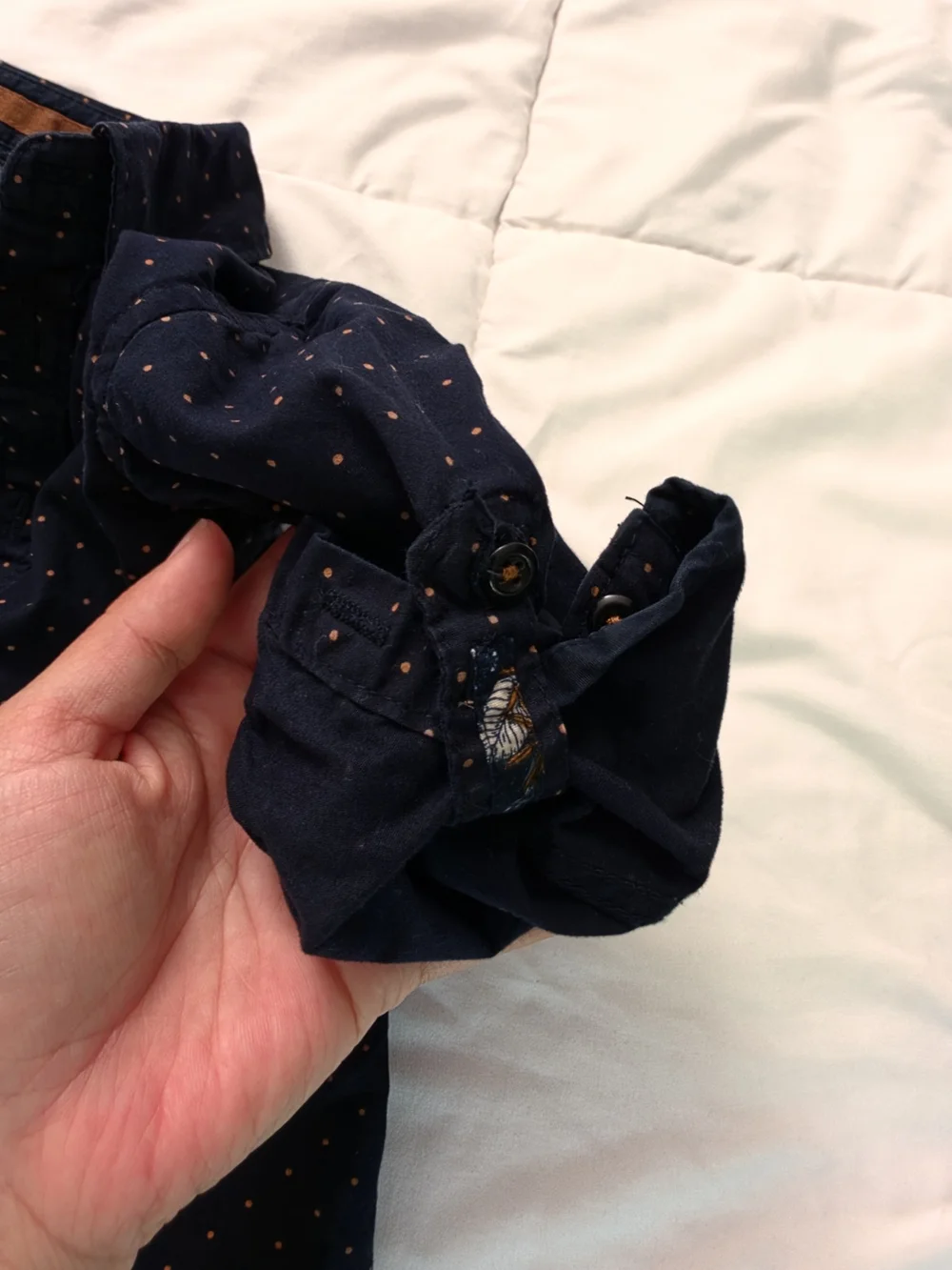Denim & Flower Navy Button-Down Shirt with Small Dot Print - Picture 5 of 7